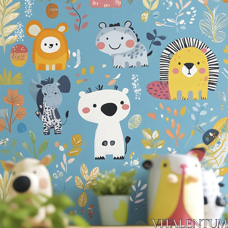 AI ART Colorful Cartoon Animals for Kids' Wall Adornment