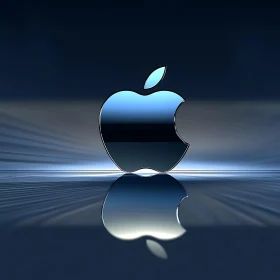 Shiny Apple Logo on Reflective Surface