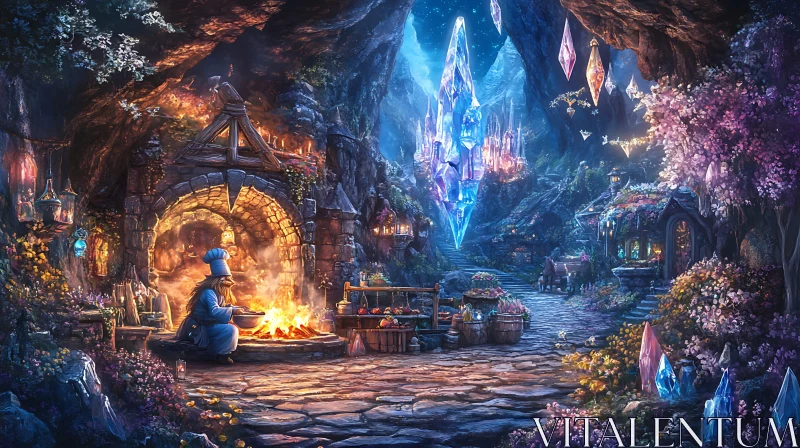 AI ART Fantasy Cavern Scene with Crystal Towers