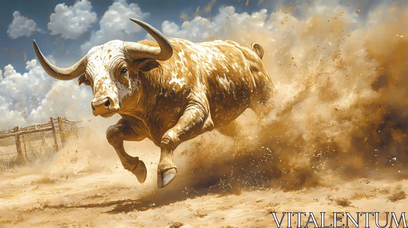 Charging Bull in a Dusty Arena AI Image