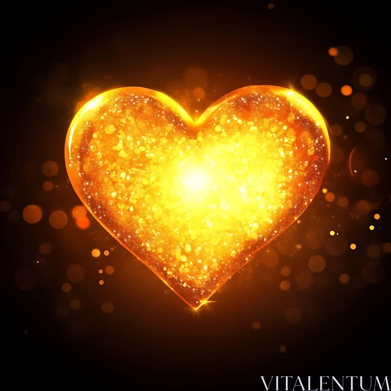 Shimmering Golden Heart on Dark Background AI Image