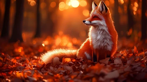 Fox in Glowing Autumn Forest