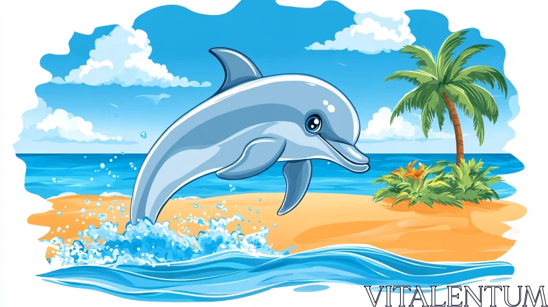 Cheerful Dolphin Illustration AI Image