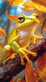 Yellow-Green Frog in Autumn