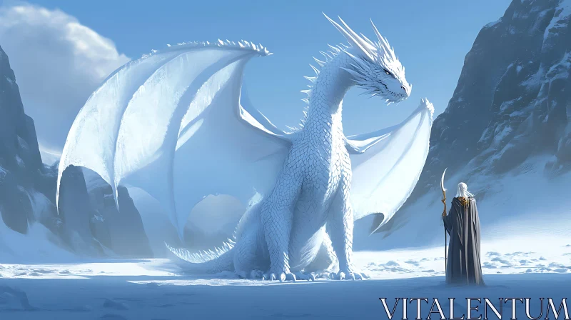 AI ART Icy Dragon and Wizard Encounter