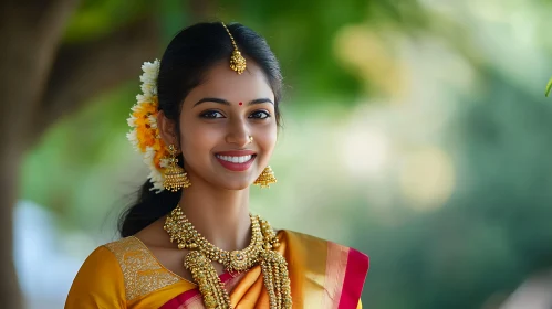 Smiling Woman with Gold Jewelry