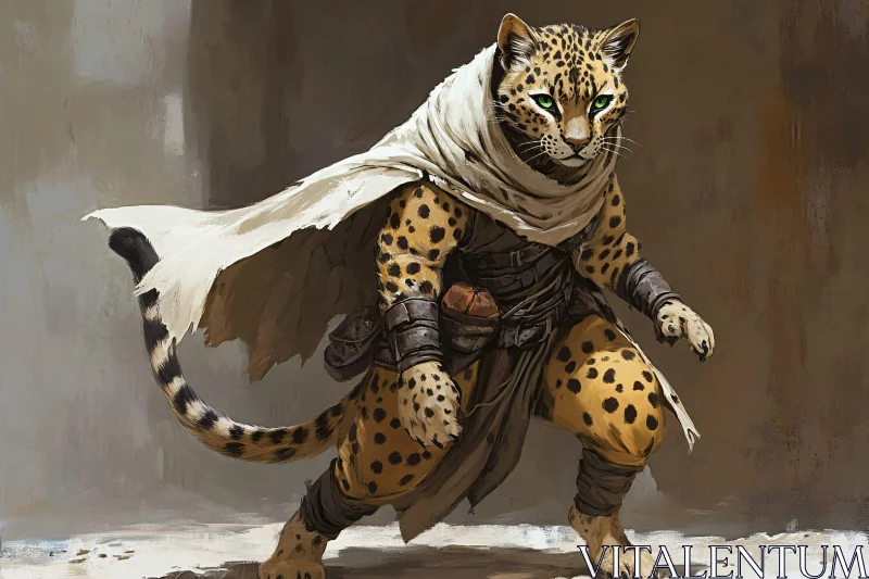 AI ART Anthropomorphic Leopard Warrior Illustration