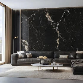 Contemporary Living Room with Marble Accent Wall