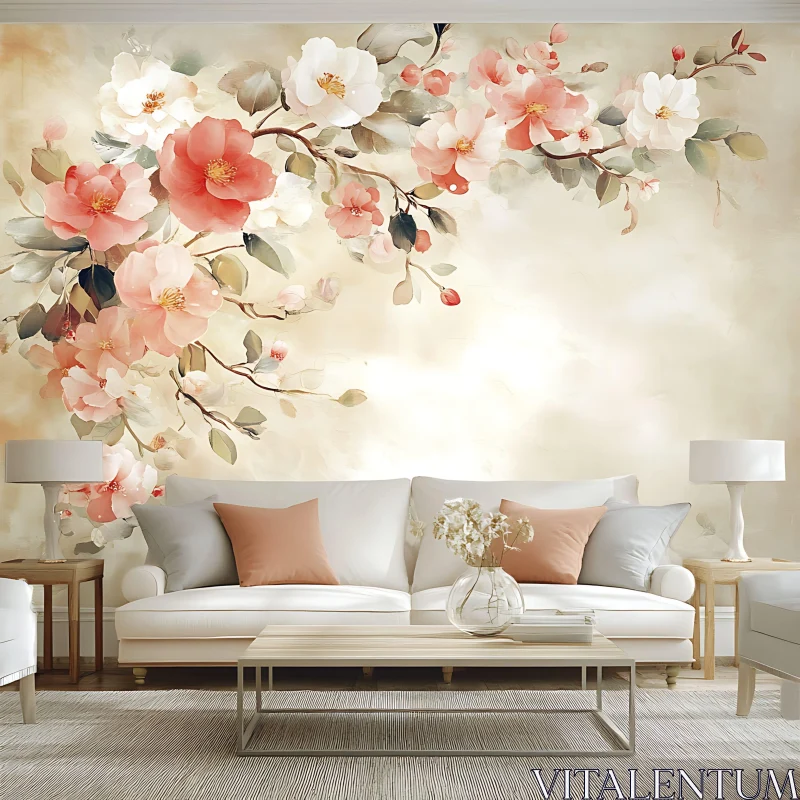 Floral Embellished Living Room Decor AI Image