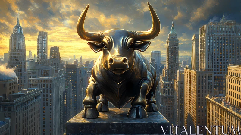 Urban Bull Sculpture at Twilight AI Image