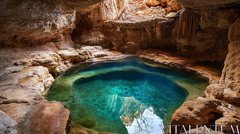 Crystal Clear Cave Pool with Stunning Rock Formations AI Image