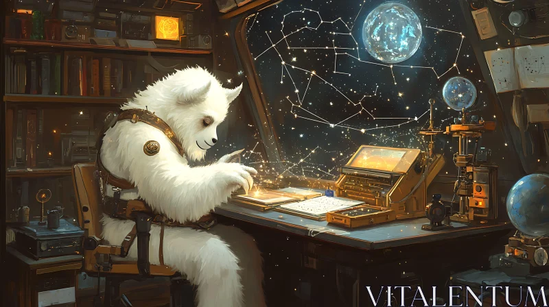 AI ART Polar Bear Astronomer in Cozy Study