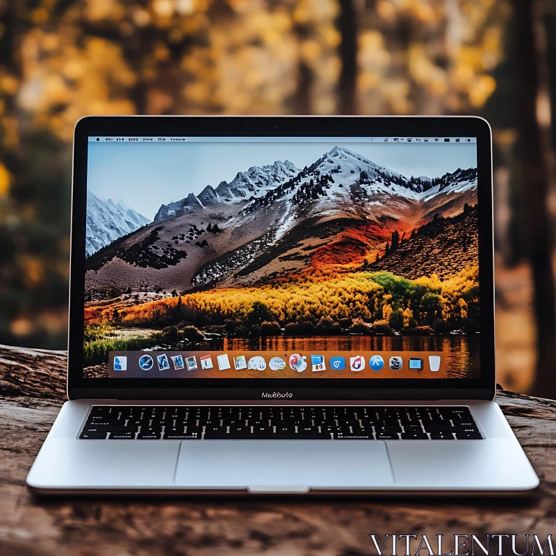 MacBook with Scenic Autumn Background AI Image