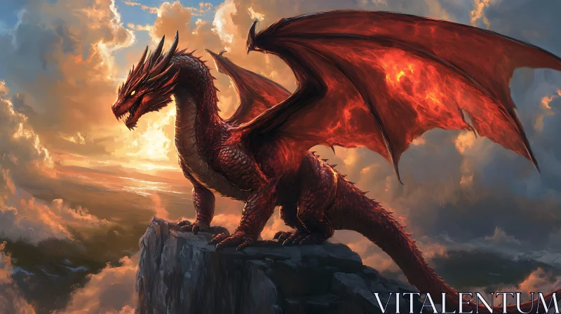 AI ART Dragon on Mountain at Sunset