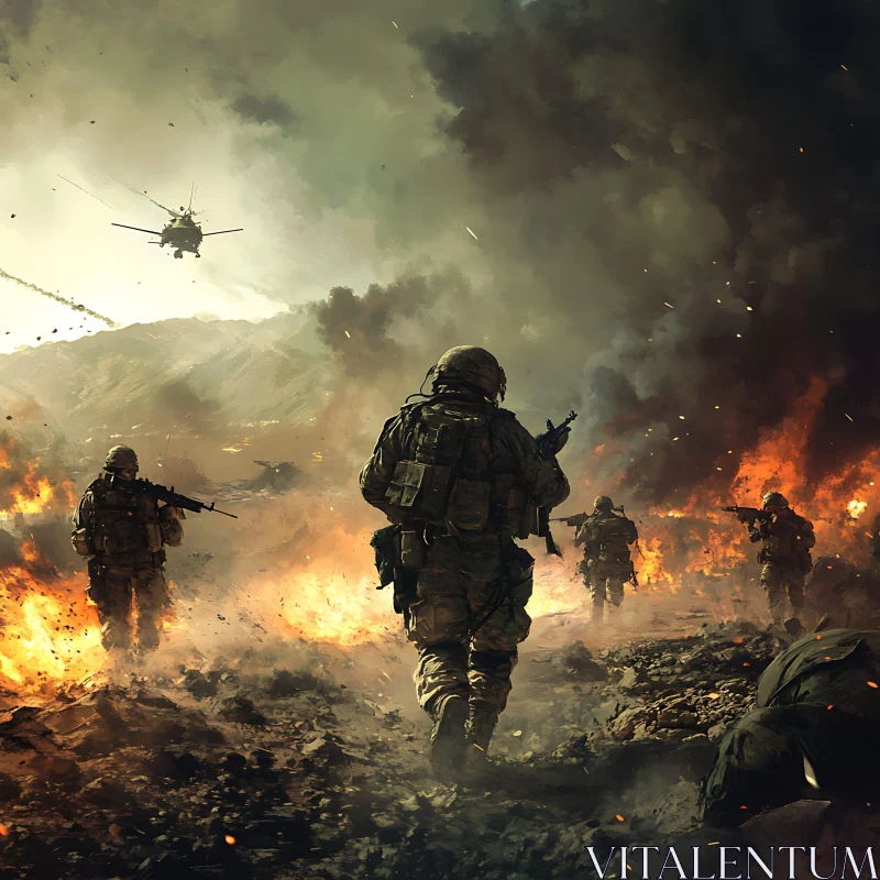 AI ART Battlefield Advance: Soldiers Amidst Fire