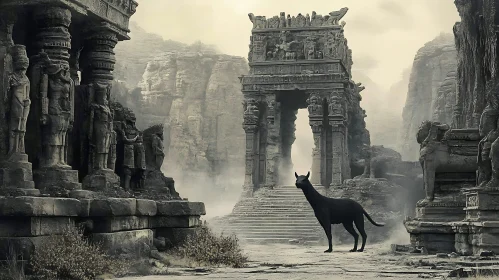 Black Dog at the Stone Monuments