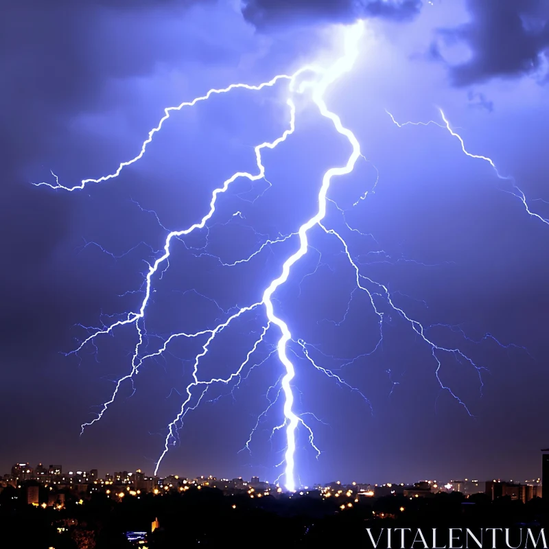 AI ART City Lights Under Lightning Storm