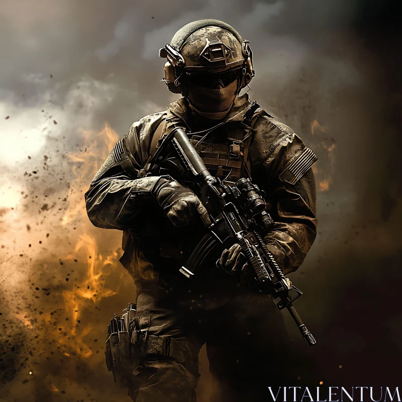 AI ART Military Soldier in Smoky Environment