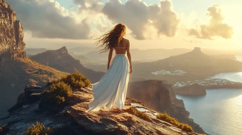 Mountain Vista with Woman Silhouette at Sunset