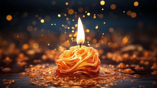 Golden Candle with Colorful Glow and Detailed Swirls