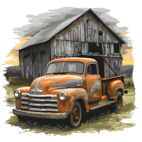 Vintage Chevrolet 3100 Truck by Old Barn at Sunset POD Design