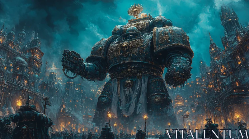 AI ART Colossal Guardian in a Gothic Cityscape