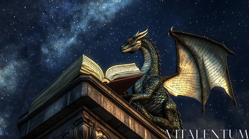 AI ART Fantasy Dragon with Ancient Book