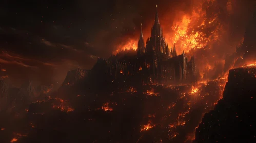 Fiery Castle in Apocalyptic Scene