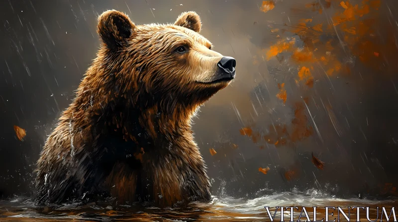 Wild Bear in Rainy Wilderness AI Image