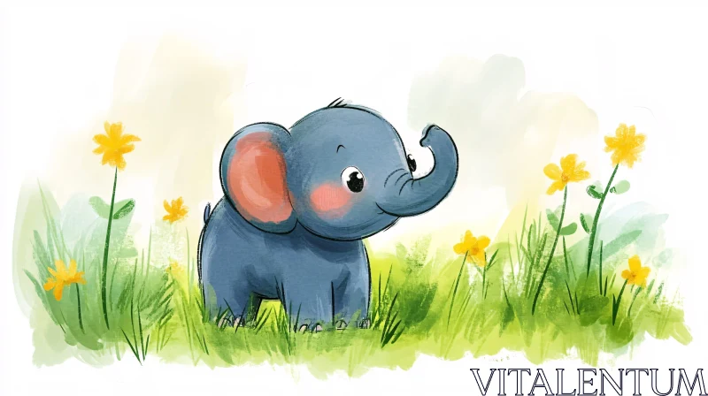 Adorable Cartoon Elephant Illustration AI Image