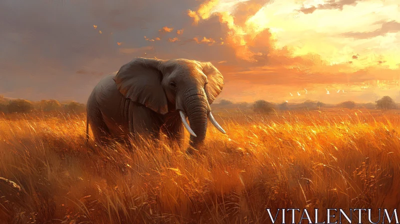 Sunset Serenade: Majestic Elephant AI Image