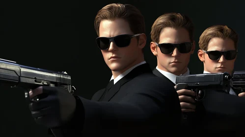 Suited Men Holding Firearms