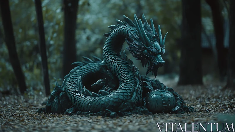 AI ART Dragon Statue in the Woods