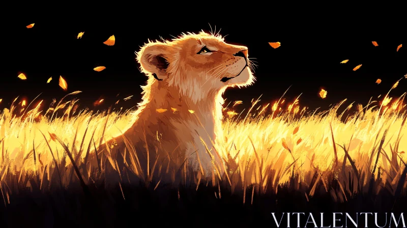 AI ART Curious Lion Cub in Autumn Light