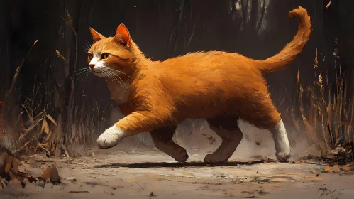 Woodland Trot of an Orange Cat