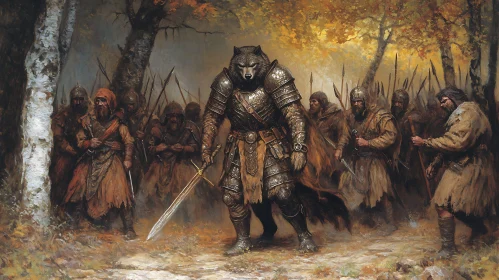 Armored Wolf Warrior in Autumnal Forest