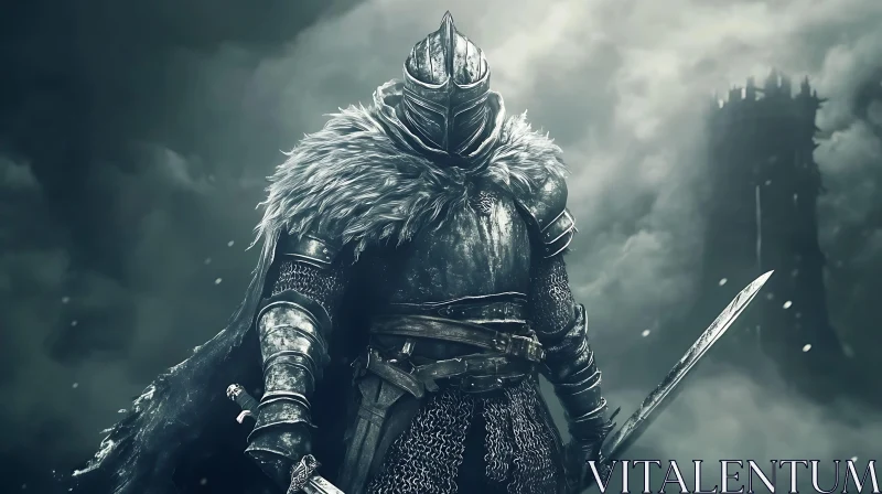 Medieval Knight in Battle Stance AI Image