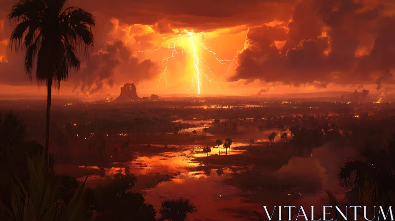 AI ART Tropical Storm: Lightning and Palm Trees
