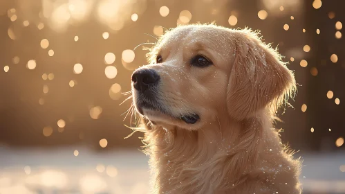 Golden Dog in Snowy Sunset