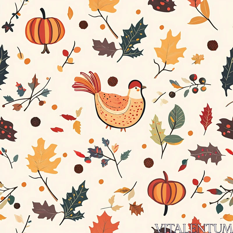 AI ART Fall Foliage and Bird Motif