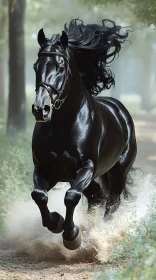 Black Horse Running in Nature