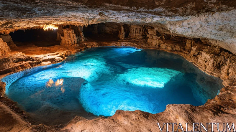 Underground Crystal Water Cave Scene AI Image