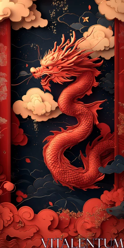 Chinese Dragon Among Clouds AI Image