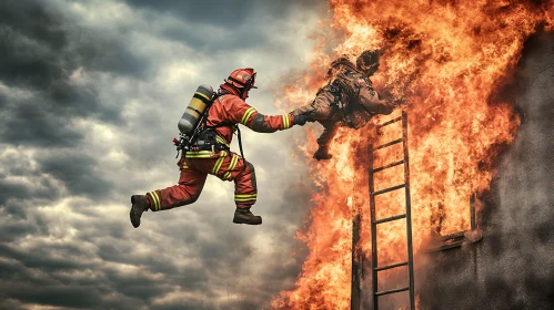 Intense Firefighter Rescue Amidst Flames