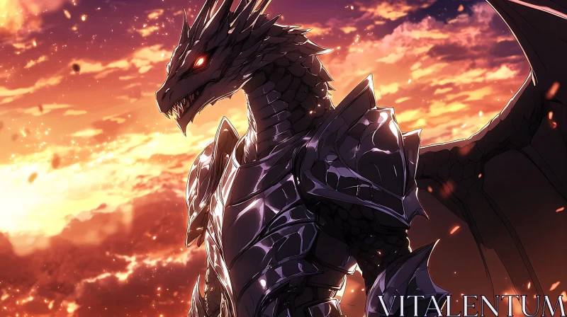 AI ART Dragon in Armor with Red Eyes