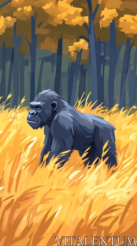 Wild Gorilla in Golden Autumn AI Image