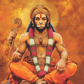 Meditative Hanuman Deity Illustration