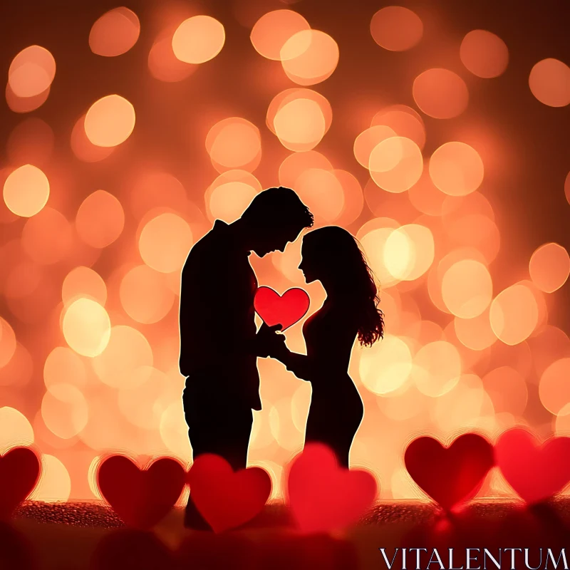 Silhouette Couple Holding Heart AI Image