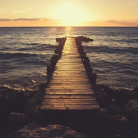 Sunset at Sea with Wooden Pier