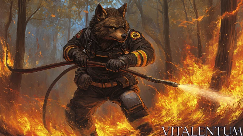 AI ART Wolf Firefighter vs. Forest Blaze